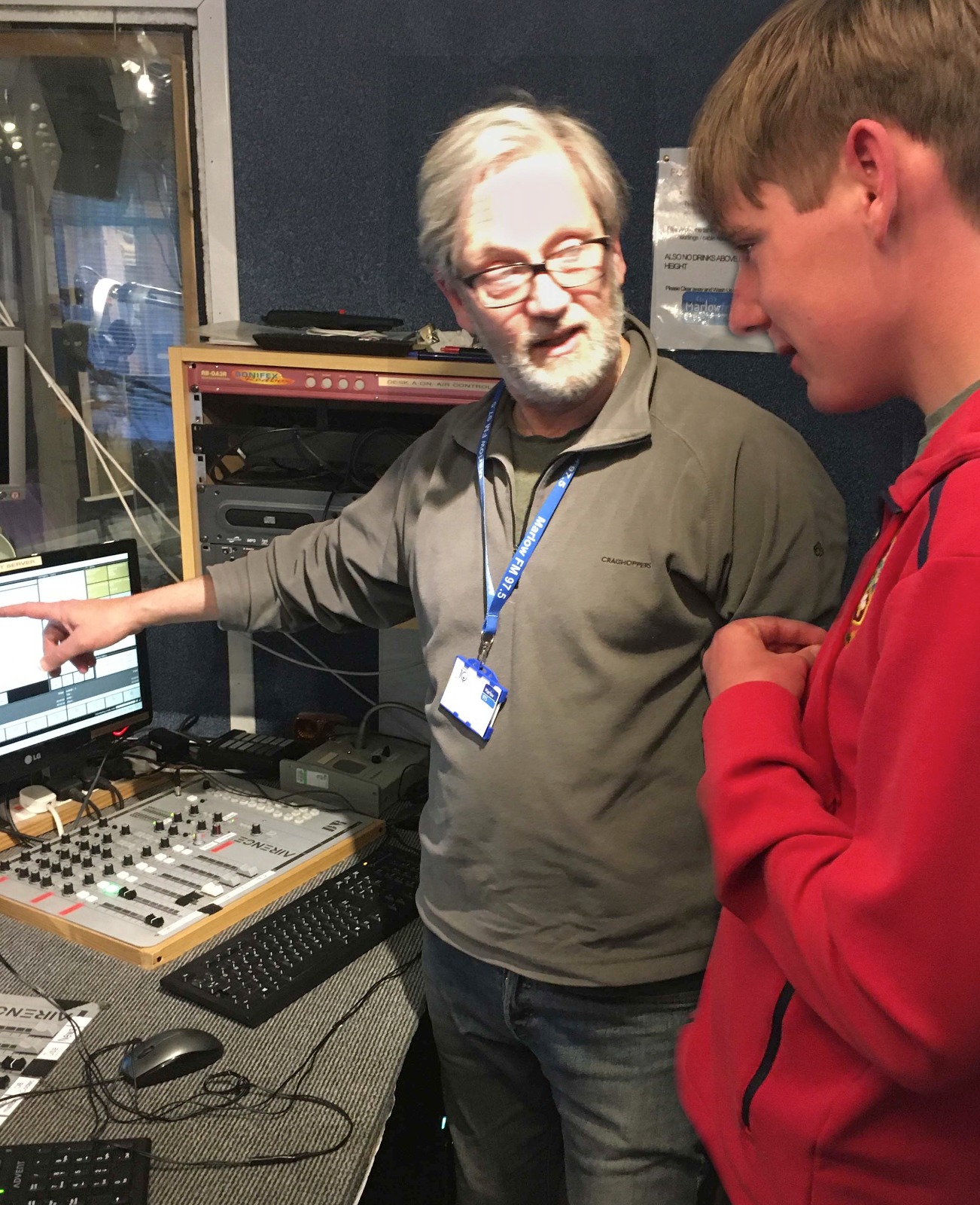 Marlow FM Training Director John Rumble works with Jamie Tennant